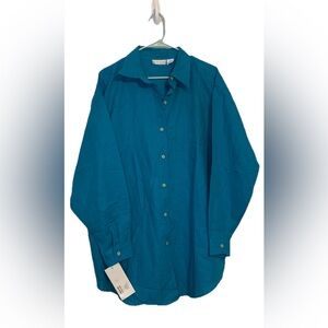 Cristian Trapani Women Size 2X Blouse Blue Linen Blend Long Sleeve Lightweight